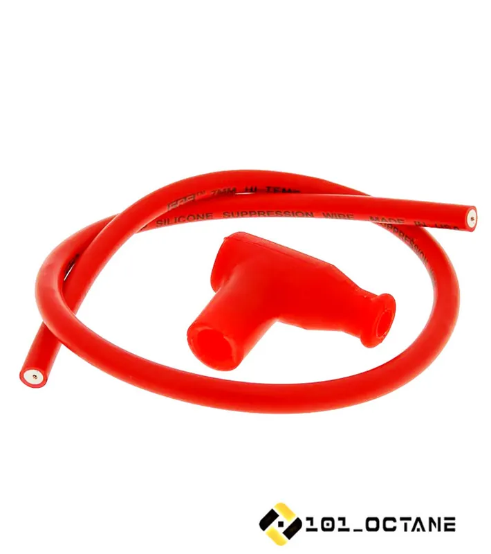 Günstig Zündkabel Ø 7mm Silikon rot mit Zündkerzenstecker Racing -101 Octane-