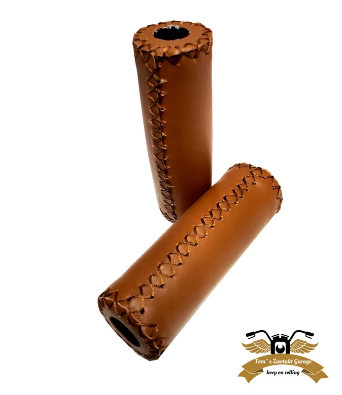 Lenkergriffe Retro Klassik braun mit Steppnähten 22 / 24 mm - 125mm Griffe Neue Ware