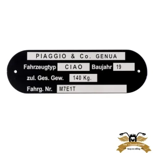 Kostenfreie Lieferung Typenschild Ciao M7E1T Aluminium 80x25mm gelocht Rahmenplakette