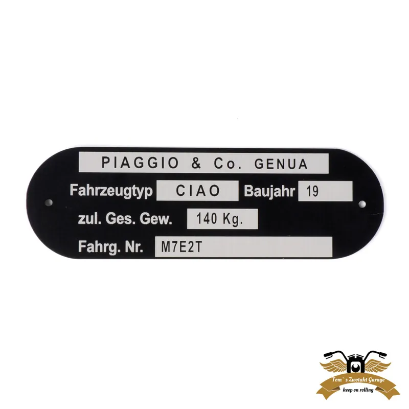 Typenschild Ciao M7E2T Aluminium 80x25mm gelocht Rahmenplakette Super-Preis