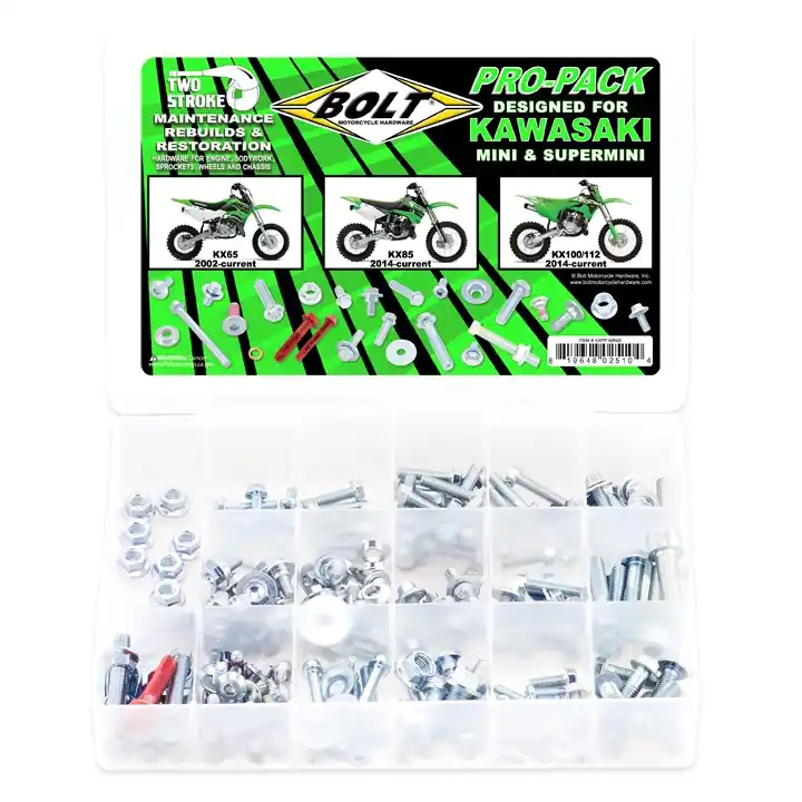 BOLT Pro-Pack Schraubenkit für Kawasaki 2002+ KX65, 2014+ KX85/100/112 Neue Ware