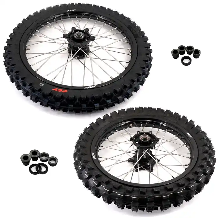 KKE Radsatz für KTM 03-, HSQ 14-, GG 21-, Stark Varg 21/19 Zoll, Schwarz, mit montierten CST MX-Reifen Sofort Bestellen