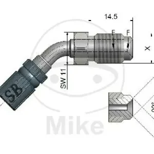 Connecting piece with external thread movable Vario type 414 45° M10 x 1.00 stainless steel Nur Heute