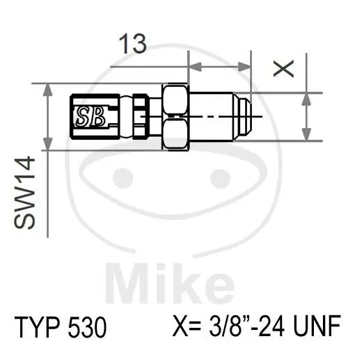 Neu Connecting piece with external thread fixed Vario type 530 3/8-24 UNF silver